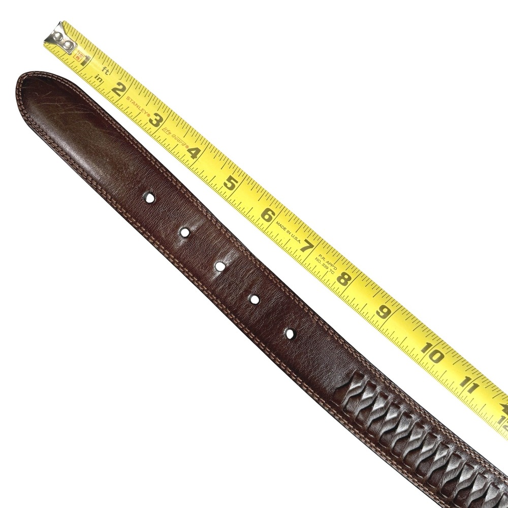 Cole Haan Leather Belt Mens 38 Brown Textured Silver Buckle Old Money Preppy - Picture 13 of 16